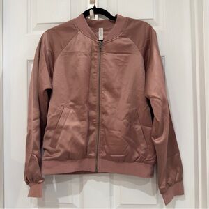 Mauvy Pink Satin Bomber Jacket with Pockets